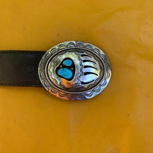 Vintage Sterling & Turquoise Belt Buckle by Wilber Musket